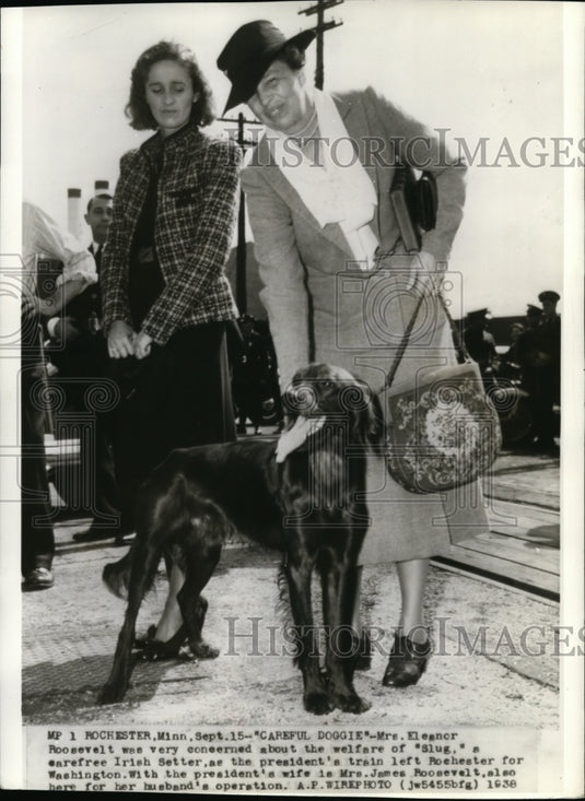 1938 Press Photo Mrs. Roosevelt was very concerned about the welfare of "Slug" - Historic Images