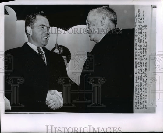 1956 Press Photo V.P. Nixon greets Prime Minister Costello at Nat'l Airport - Historic Images