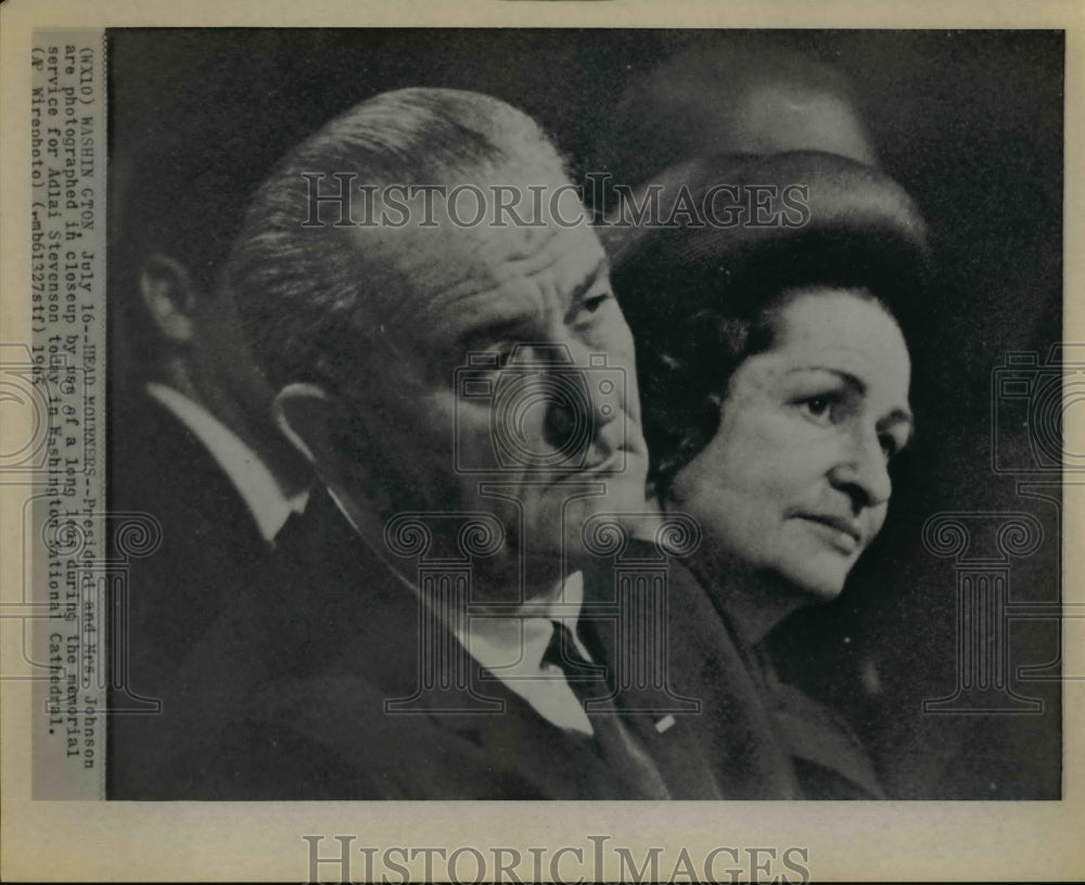 1965 Press Photo Pres &amp; Mrs Johnson during memorial service for Adlai Stevenson - Historic Images