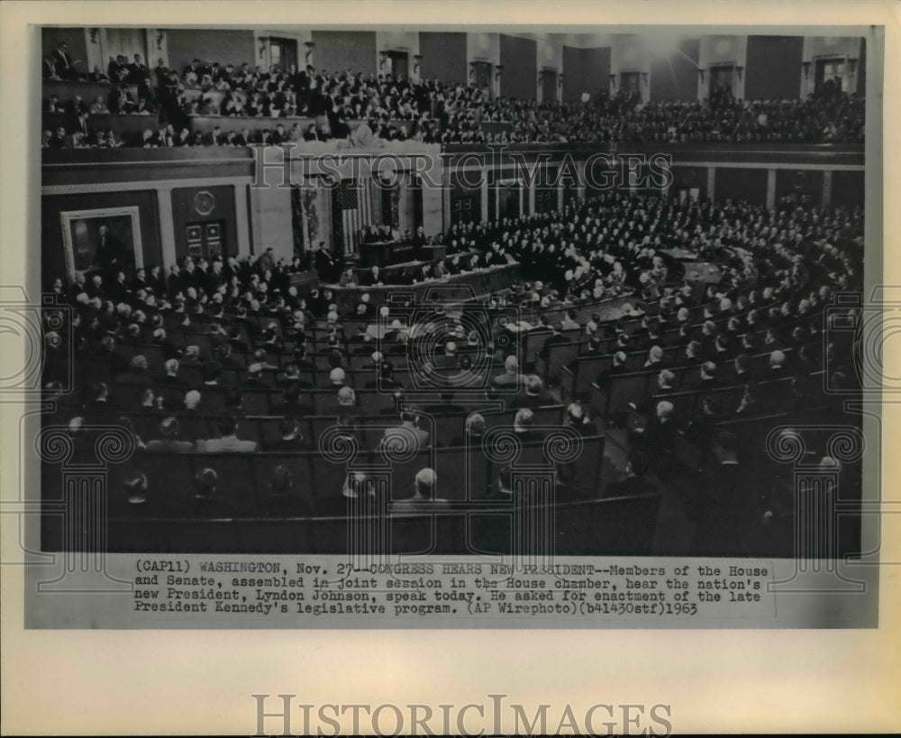 1963 Press Photo Congress hears new President, Lyndon Johnson speaks - Historic Images