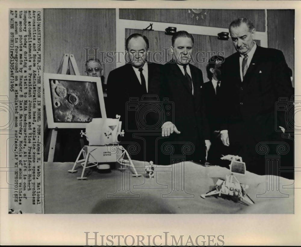 1965 Webb explain to Pres. Johnson and V.P. Humphrey - Historic Images