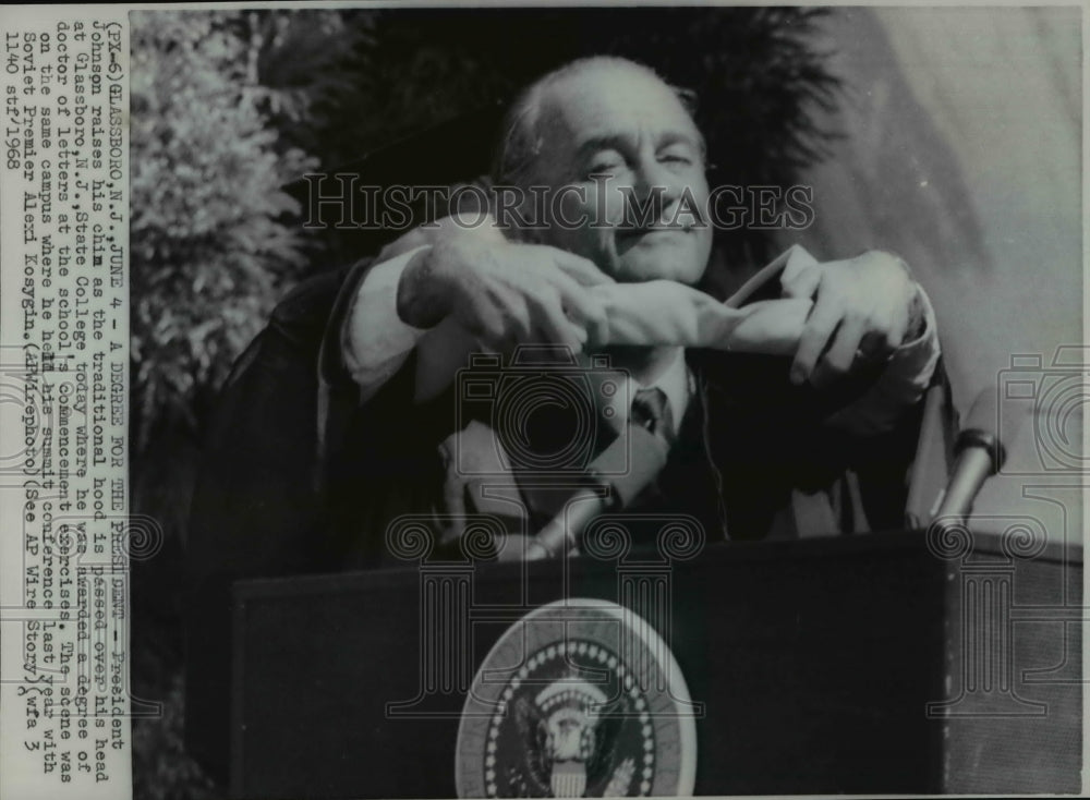 1968 Wire Photo Pres.Johnson Raises His Chin as Traditional Hood - cvw11558-Historic Images