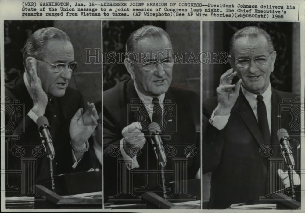 1968 Press Photo Pres. Johnson Delivers His State of the Union Message - Historic Images