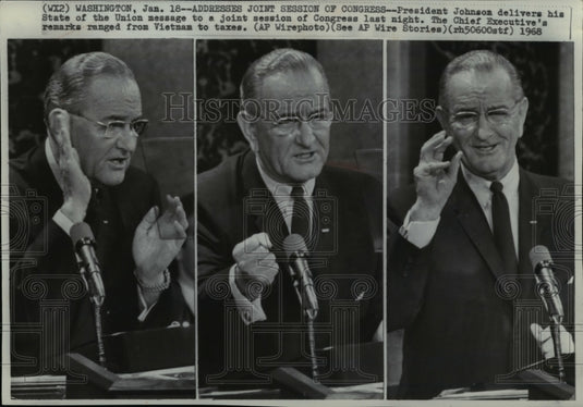 1968 Press Photo Pres. Johnson Delivers His State of the Union Message - Historic Images
