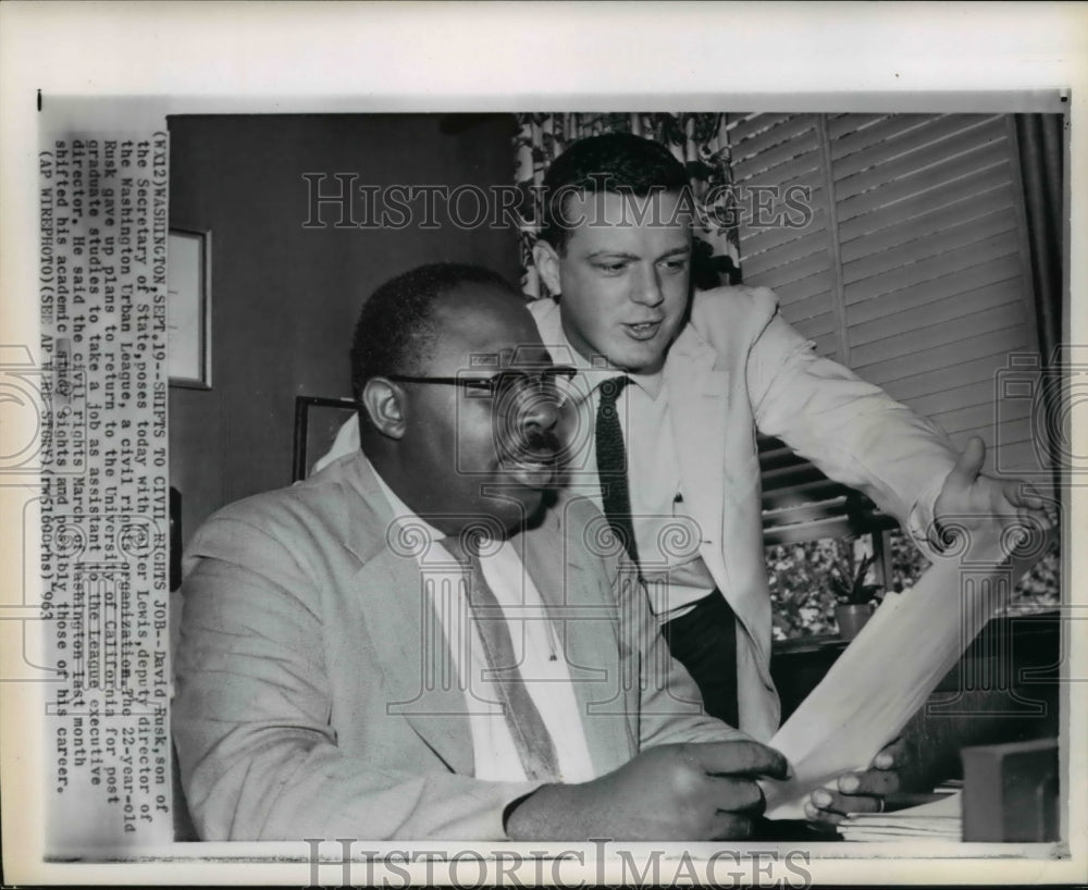 1963 Press Photo Rusk shifts to Civil Rights Job with Lewis in Washington - Historic Images