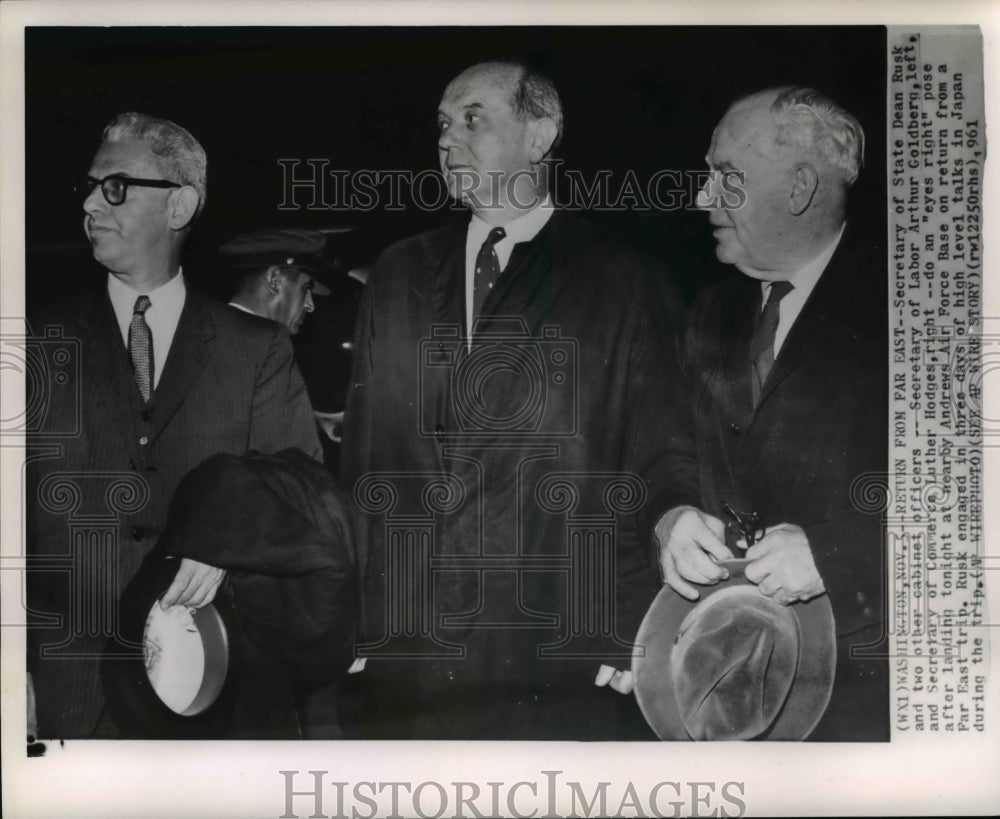 1961 Press Photo Secretary of State Dean Rusk and two other cabinet officers-- - Historic Images