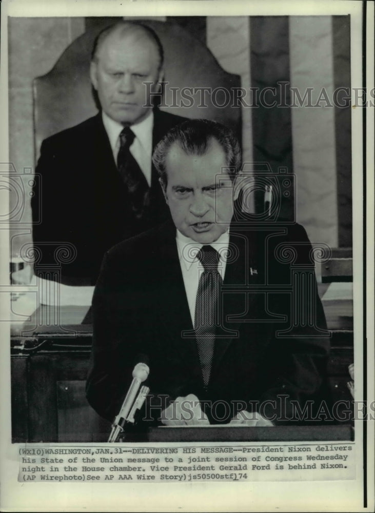 1974 Press Photo Pres Nixon delivers his State of the Union message to a joint - Historic Images