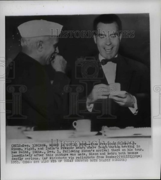 1953 Press Photo VP Richard Nixon and India's Premier Nehru share laugh - Historic Images