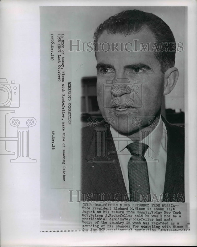 1959 Press Photo VP President Richard Nixon is shown on his return from Russia - Historic Images