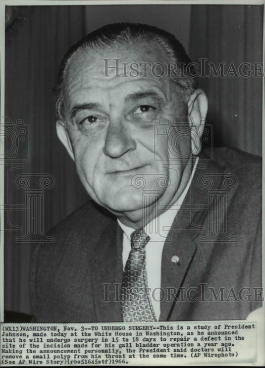 1966 Press Photo Study of Pres Johnson as he announced that he will undergo - Historic Images