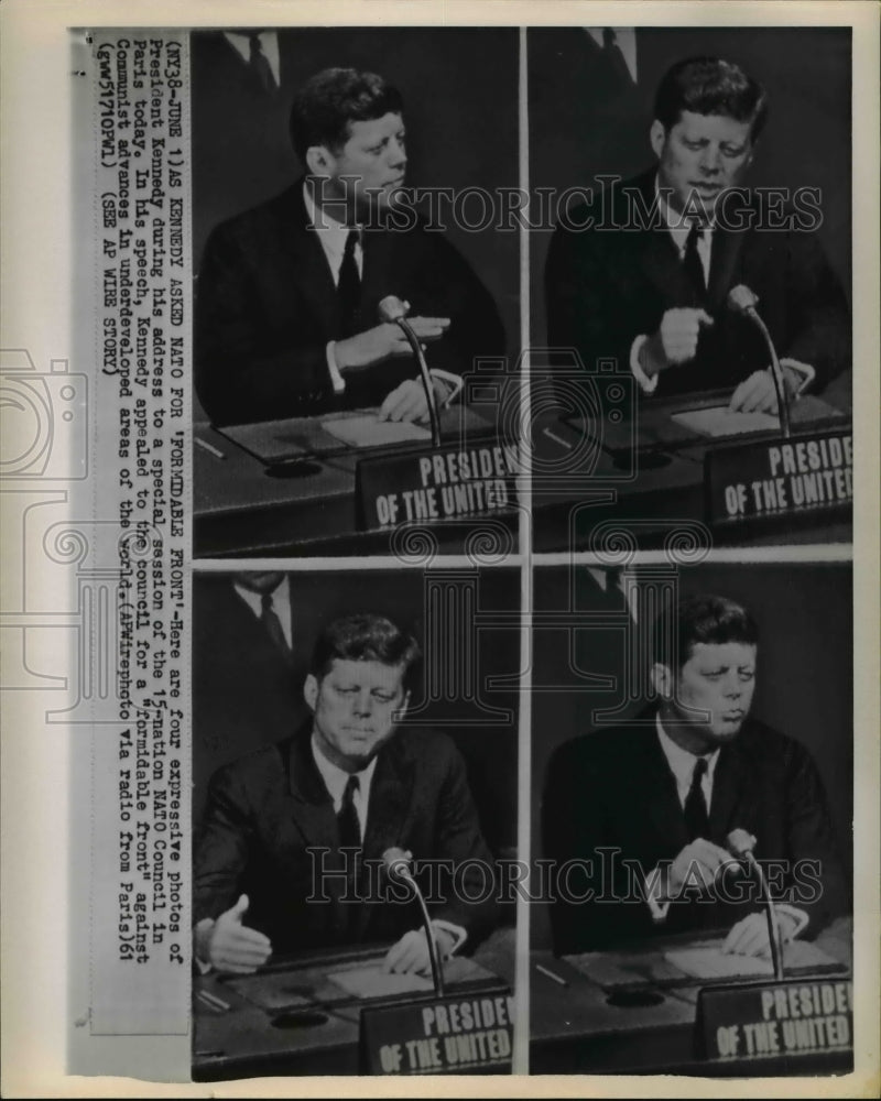 1961 Press Photo President Kennedy during his address at NATO Council. - Historic Images