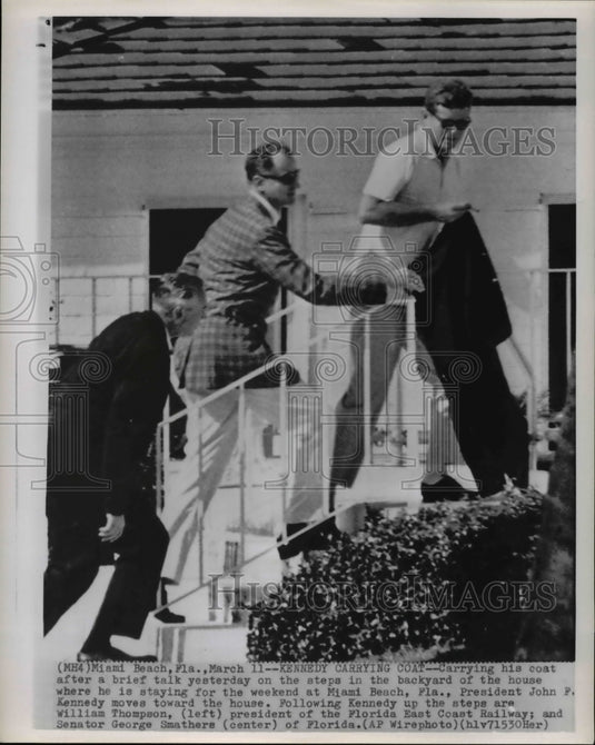 1962 Press Photo Pres. John Kennedy and William Thompson and Sen George Smathers - Historic Images