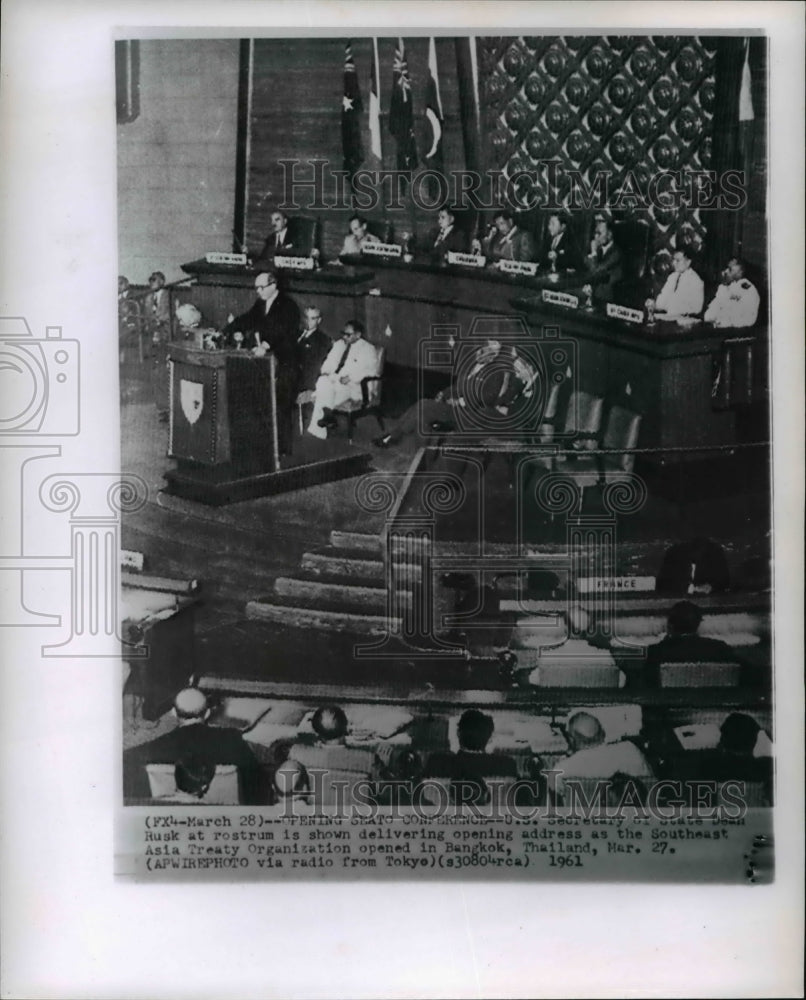 1961 Press Photo Rusk in opening a state conference in Bangkok, Thailand - Historic Images