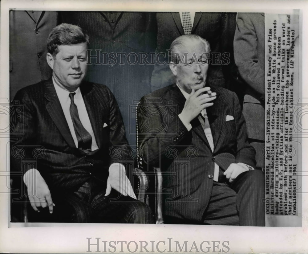 1961 Press Photo Kennedy&Macmillan sitting together in White House for picture - Historic Images