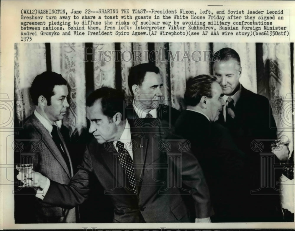 1973 Press Photo Nixon &amp; Brezhnev sharing toast with the guest at White House - Historic Images