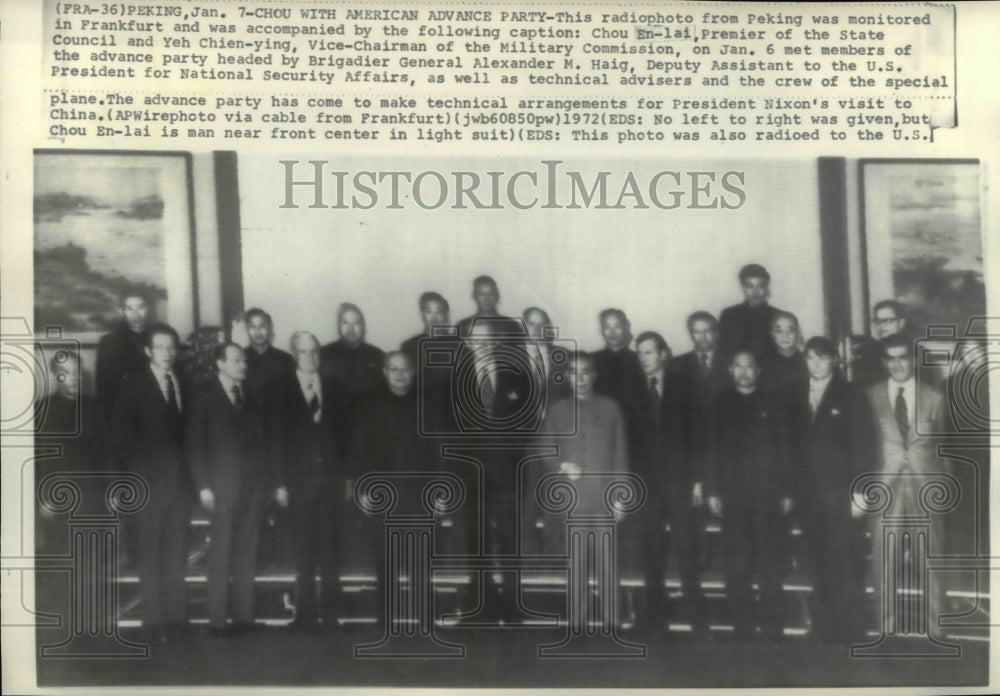 1972 Press Photo Chou En-Lai meets with US Advance team bef Pres Nixon arrival - Historic Images