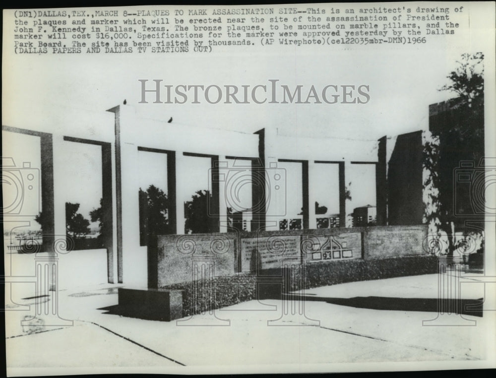 1966 Press Photo Architect&#39;s drawing of plaques to mark assassination - Historic Images