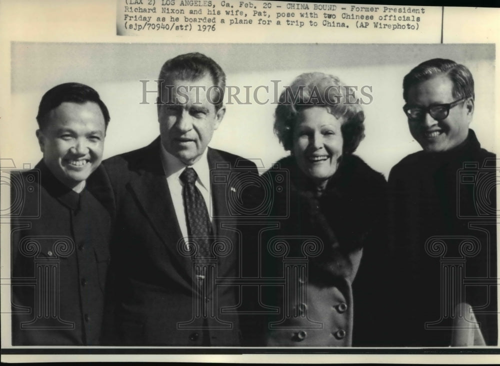 1976 Press Photo Ex-Pres Richard Nixon &amp; wife Pat for a trip to China - Historic Images