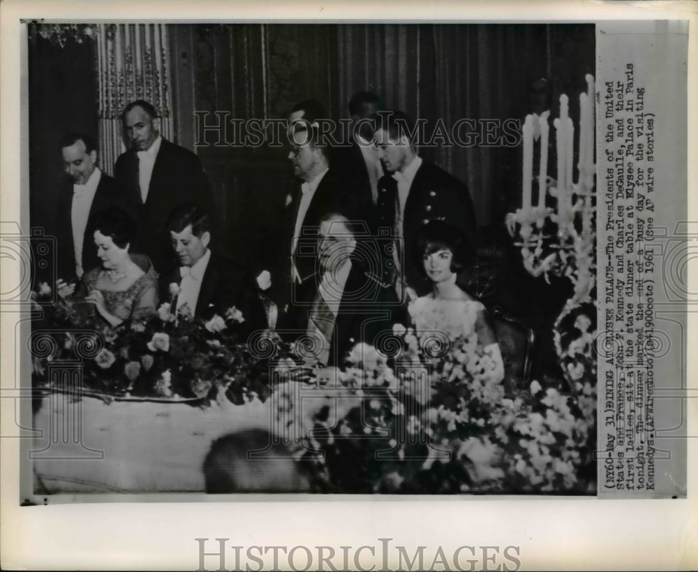 1961 Press Photo Presidents dining at E;ysse Palace in Paris - Historic Images