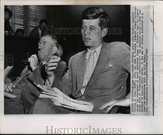 1958 Press Photo Senators Irving M Ivea & John F Kennedy at press conference - Historic Images