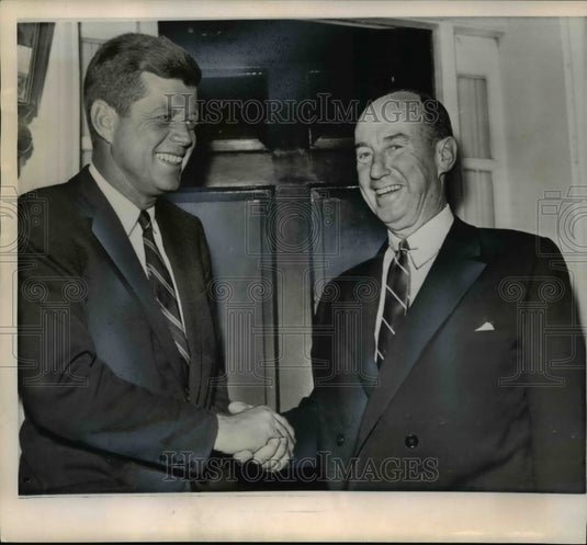 1960 Wire Photo Kennedy & Stevenson at the Georgetown home after a conference - Historic Images