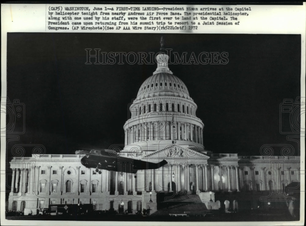 1972 Press Photo Pres Nixon arrives at the Capitol by helicopter - Historic Images