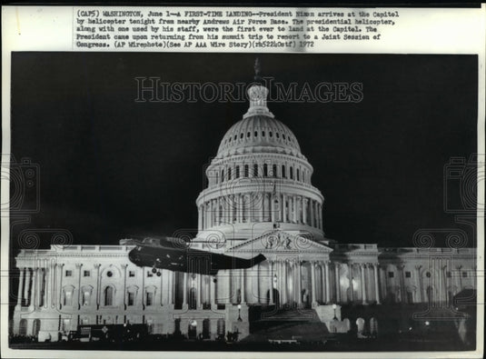 1972 Press Photo Pres Nixon arrives at the Capitol by helicopter - Historic Images