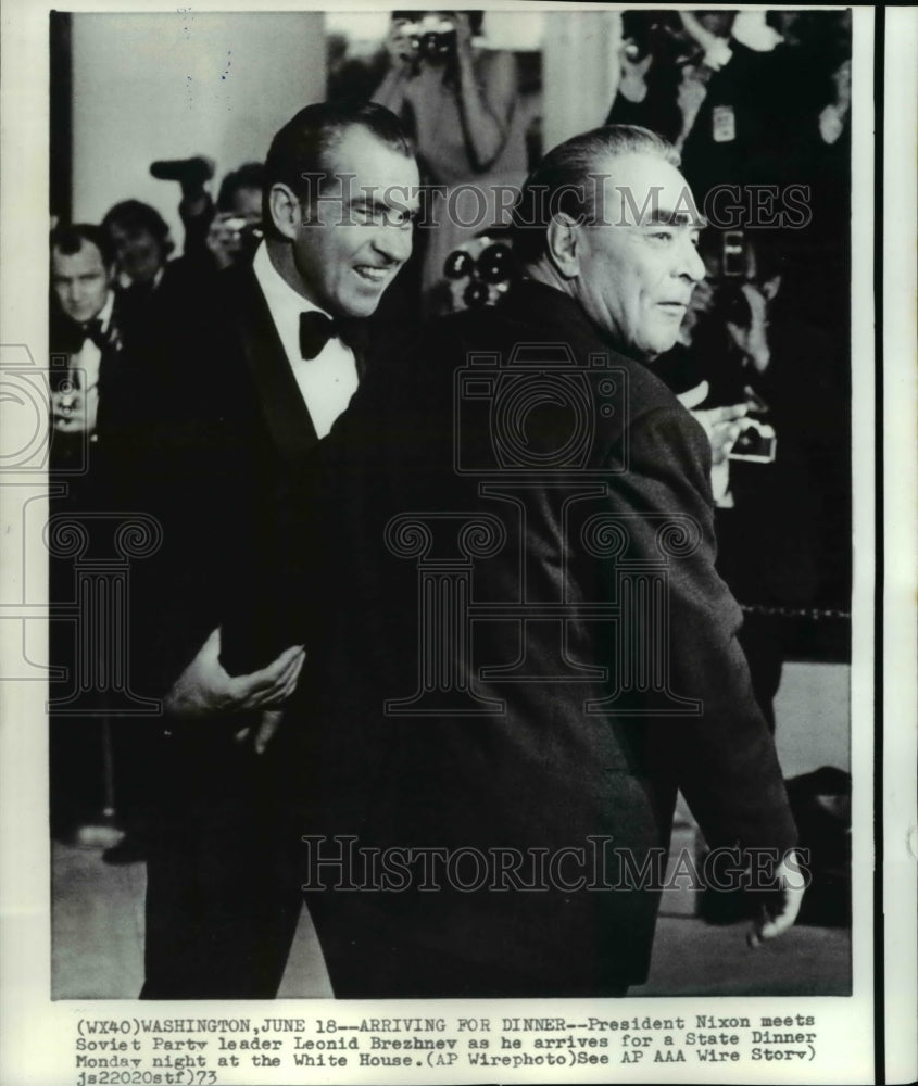 1973 Press Photo Pres Nixon &amp; Brezhnev arrives for a State Dinner at the WH - Historic Images