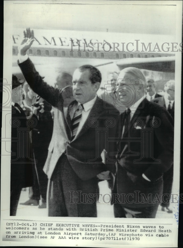 1970 Press Photo Pres Nixon stands with British Prime Minister Edward Heath - Historic Images