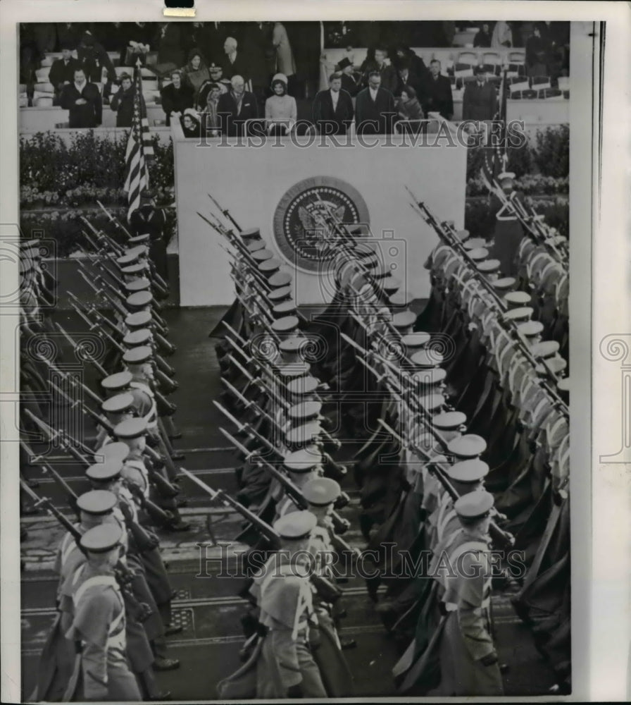 1961 Press Photo West Point cadets pass presidential reviewing stand on Penn, Av - Historic Images