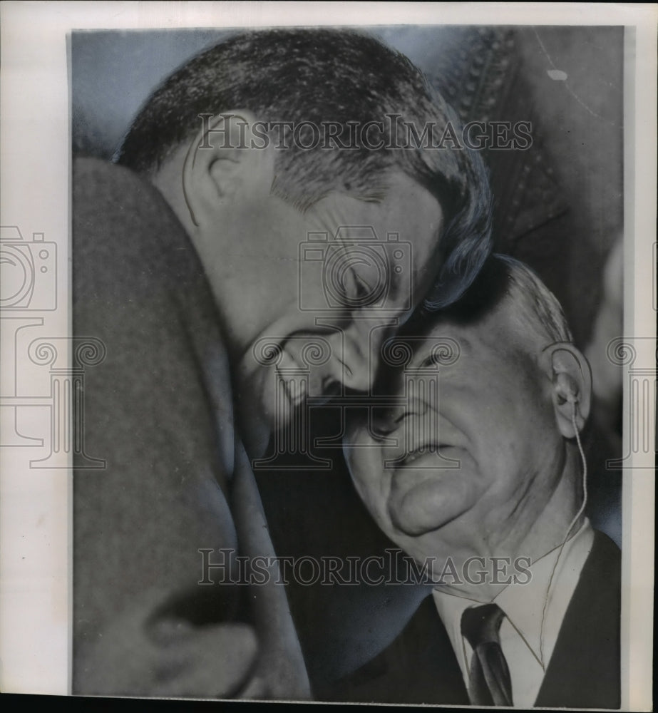 1961 Press Photo Kennedy chats with Ex-Pres Hoover at Clewiston, Florida - Historic Images