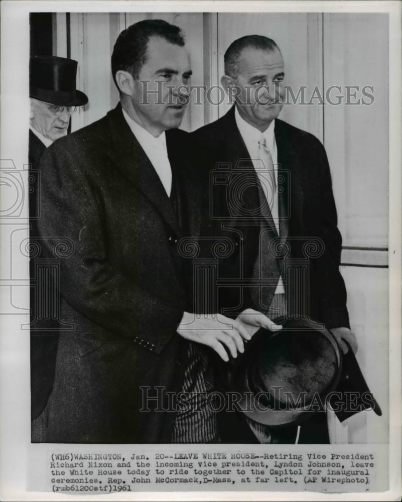 1961 Press Photo Retiring Vice President Richard Nixon and the incoming vice - Historic Images