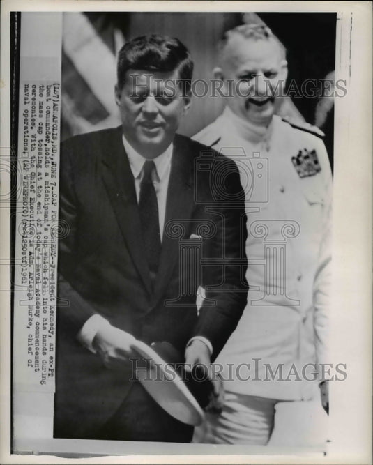 1961 Press Photo Pres Kennedy & Chief Exec Adm Arleigh Burke at Naval ceremonies - Historic Images