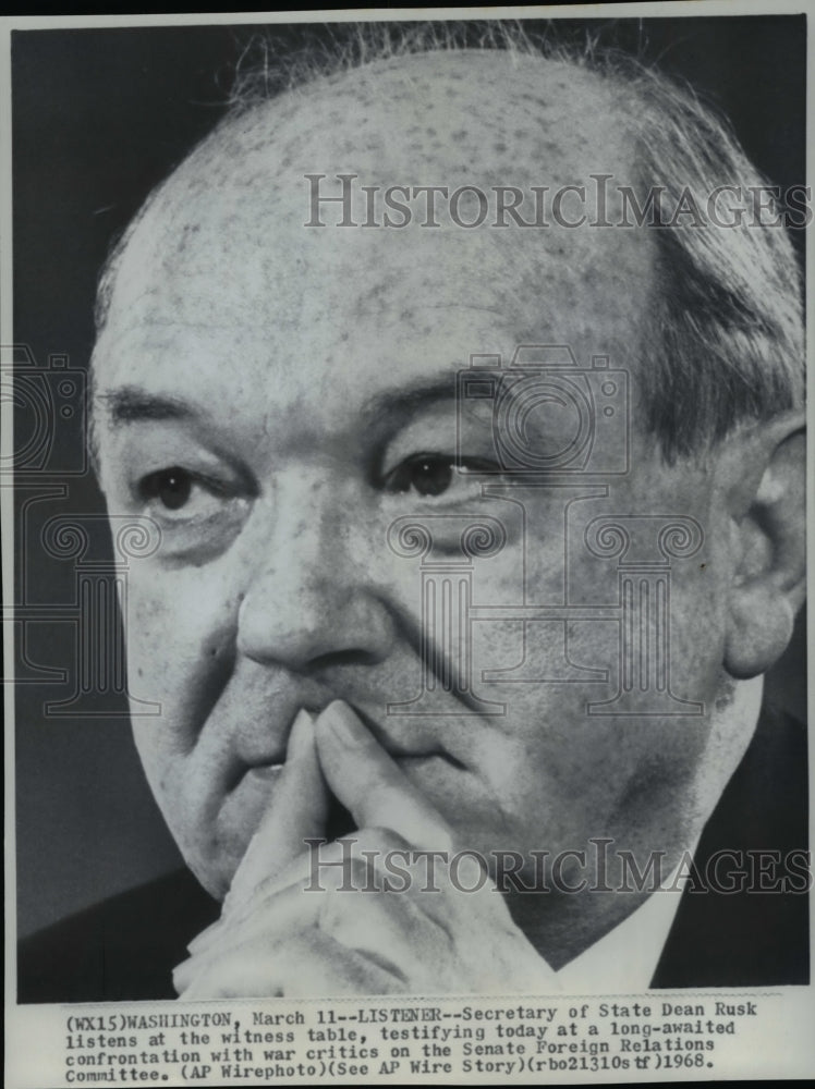 1968 Press Photo Rusk in witness table listening at SenateForeignRelations Comm. - Historic Images