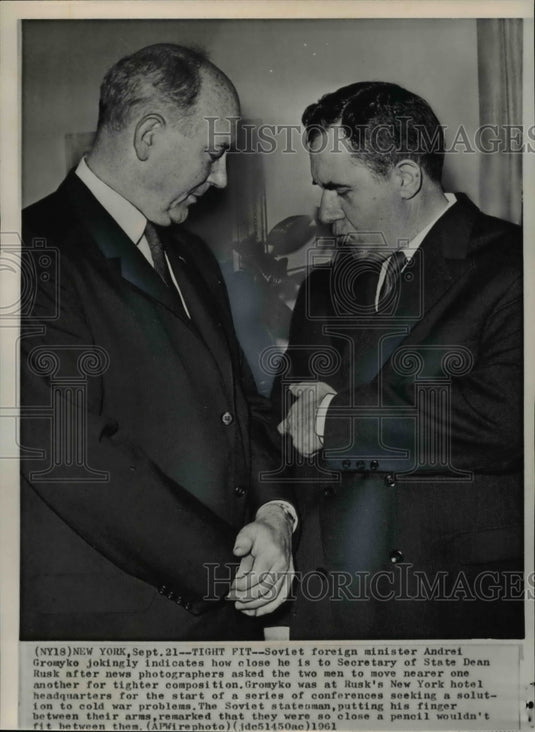 1961 Press Photo Gromyko & Rusk compressed as news photographer says for photo - Historic Images