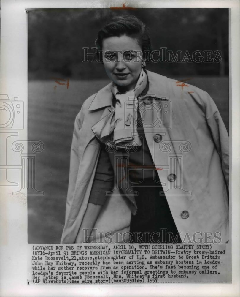 1957 Press Photo Pretty-brown haired Kate Roosevelt, step daughter of U.S. - Historic Images