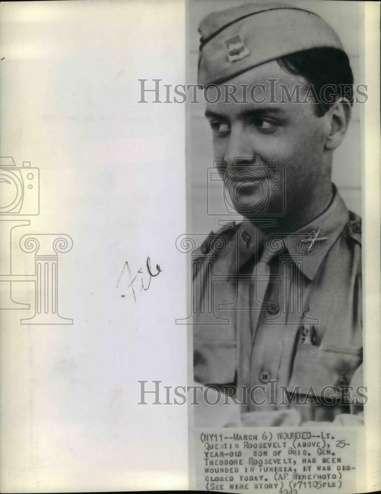 1943 Press Photo Lt. Quentin Roosevelt has been wounded in Tunisia it was - Historic Images