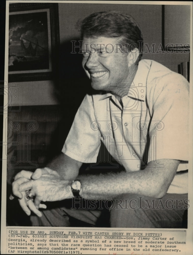 1971 Press Photo Gov.Carter says Southern viewpoint has changed as major issue - Historic Images