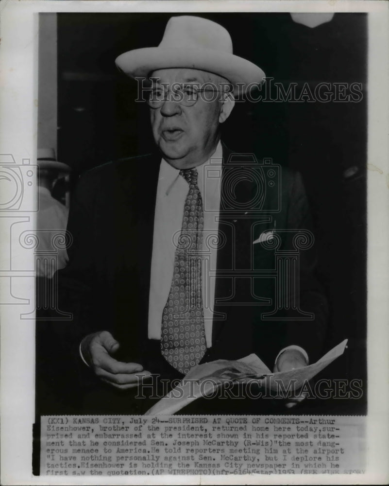 1953 Wire Photo Arthur Eisenhower is surprised at quote of comments in his home - Historic Images