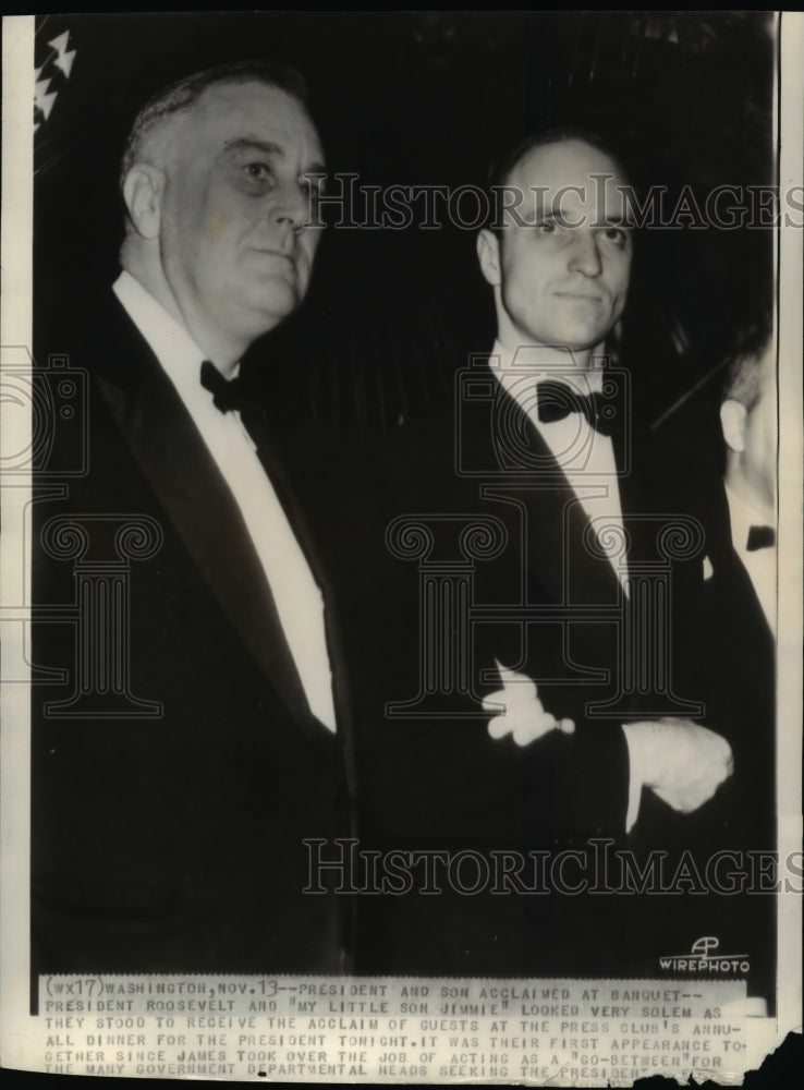 1937 Press Photo President Roosevelt and &quot;my little son jimmie&quot; looked very - Historic Images