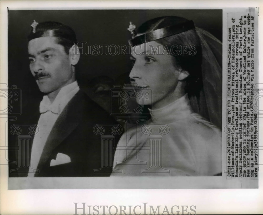 1960 Press Photo Prince Mircea &amp; Williams in orthodox crown at wedding in Paris - Historic Images