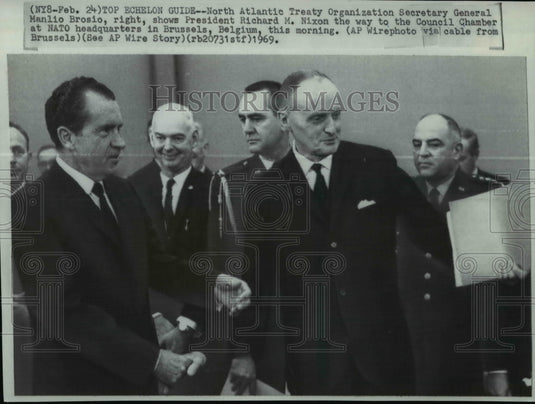 1969 Press Photo North Atlantic Sec Gen Manlio Brosio & Pres Richard Nixon - Historic Images