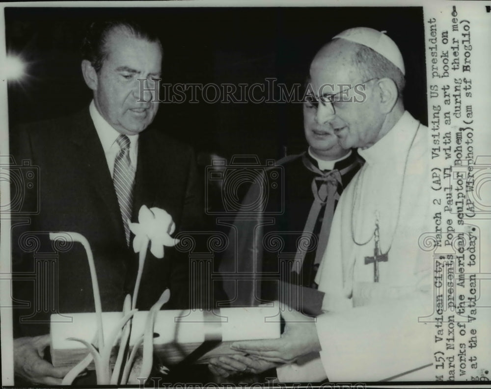 1969 Press Photo US Pres Richard Nixon &amp; Pope Paul VI during meeting at Vatican - Historic Images