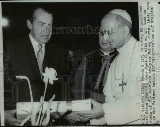 1969 Press Photo US Pres Richard Nixon & Pope Paul VI during meeting at Vatican - Historic Images