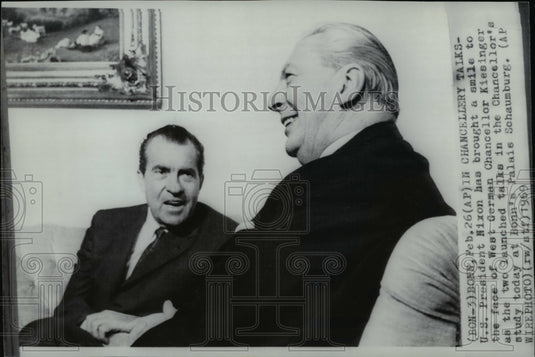 1969 Press Photo Nixon & Kiesinger in chancellery talks at Bonn's Palais Scha. - Historic Images