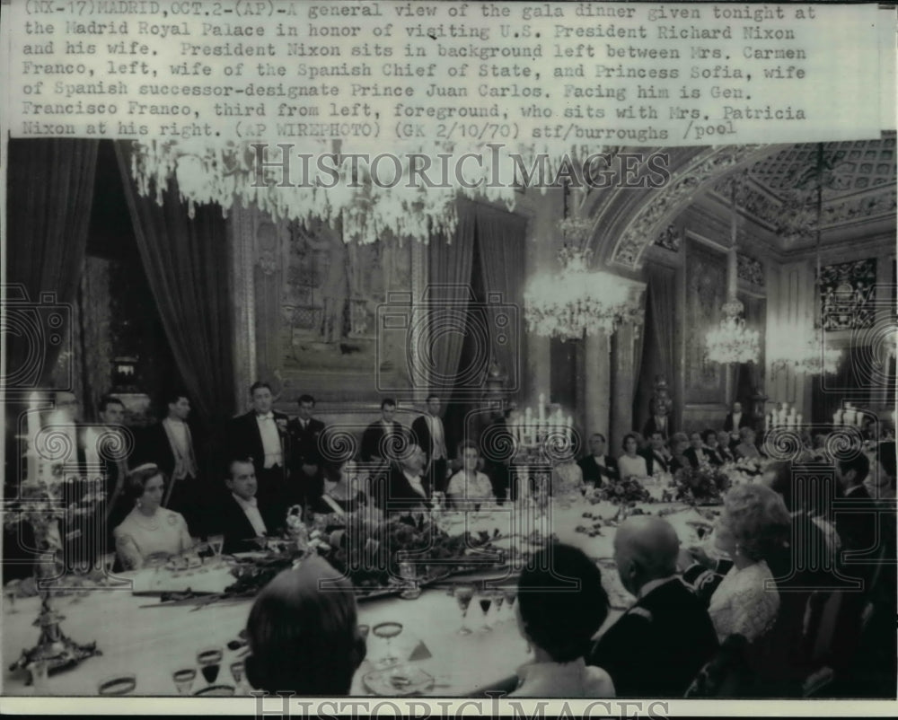 1970 Wire Photo Gala dinner at Madrid Royal for Pres &amp; Mrs Richard Nixon-Historic Images