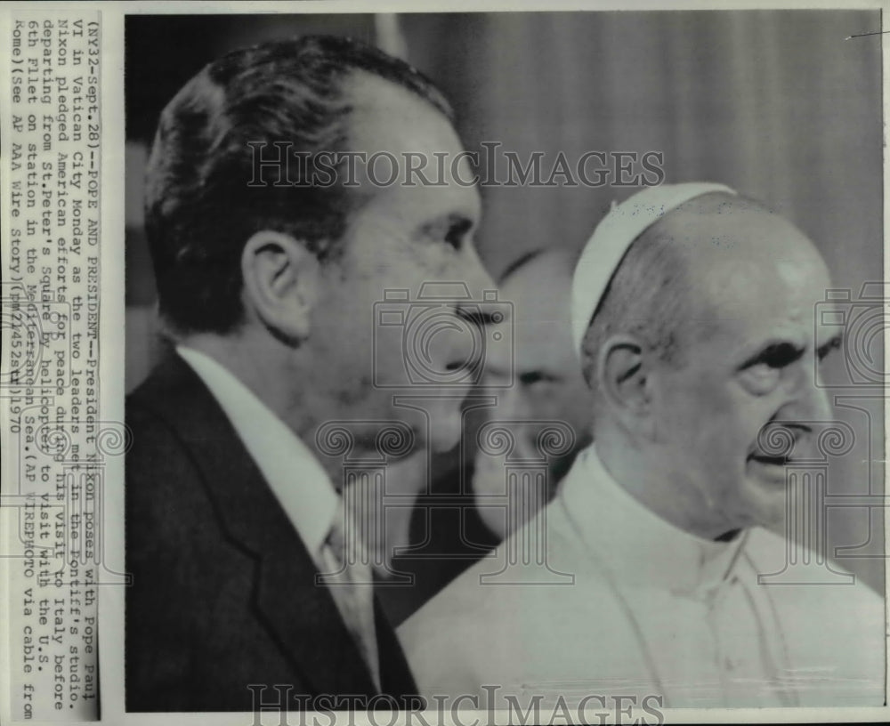 1970 Press Photo Pres Nixon poses with Pope Paul VI in Vatican City - Historic Images