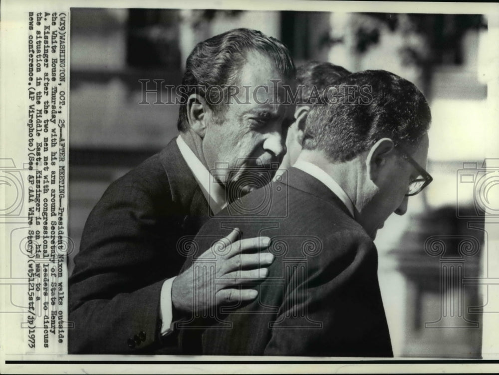 1973 Press Photo Nixon&amp;Kissinger talks the situation in Middle East atWhiteHouse - Historic Images