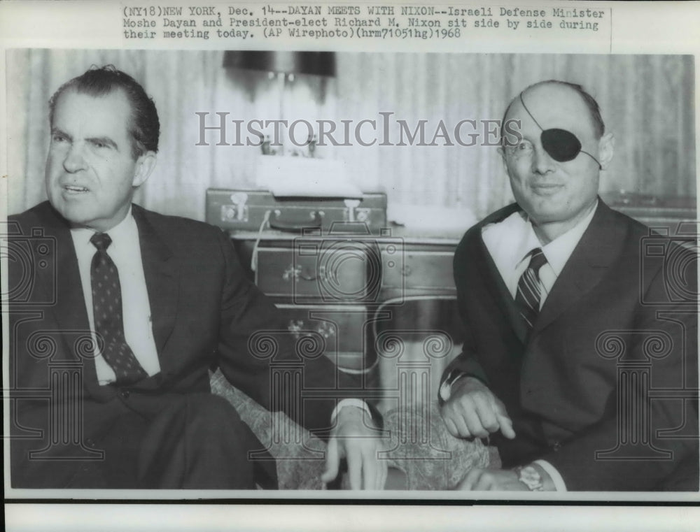 1968 Wire Photo Israel Defense Minister Moshe Dayan &amp; Pres-Elect Richard Nixon - Historic Images