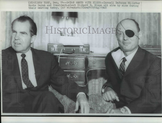 1968 Wire Photo Israel Defense Minister Moshe Dayan & Pres-Elect Richard Nixon - Historic Images